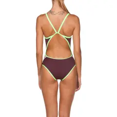 Arena Women's Team Stripe Süper Fly Back One Piece Bordo/Yeşil Kadın Yüzücü Mayosu