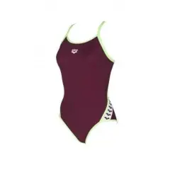 Arena Women's Team Stripe Süper Fly Back One Piece Bordo/Yeşil Kadın Yüzücü Mayosu