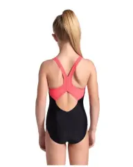 Arena  Girl's Splash Point Siyah Baskılı Kız Çocuk Mayo
