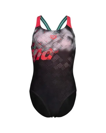 Arena  Girl's Splash Point Siyah Baskılı Kız Çocuk Mayo
