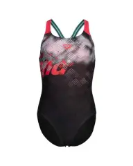 Arena  Girl's Splash Point Siyah Baskılı Kız Çocuk Mayo