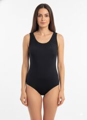 Karacan Sırt Kapalı Düz Kadın Yüzücü Mayo