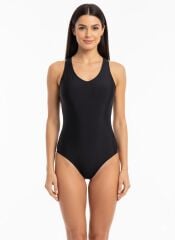 Karacan Balenli Düz Kadın Yüzücü Mayo L