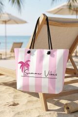 Kadın Pembe Summer Vibes Evalı Plaj Çantası