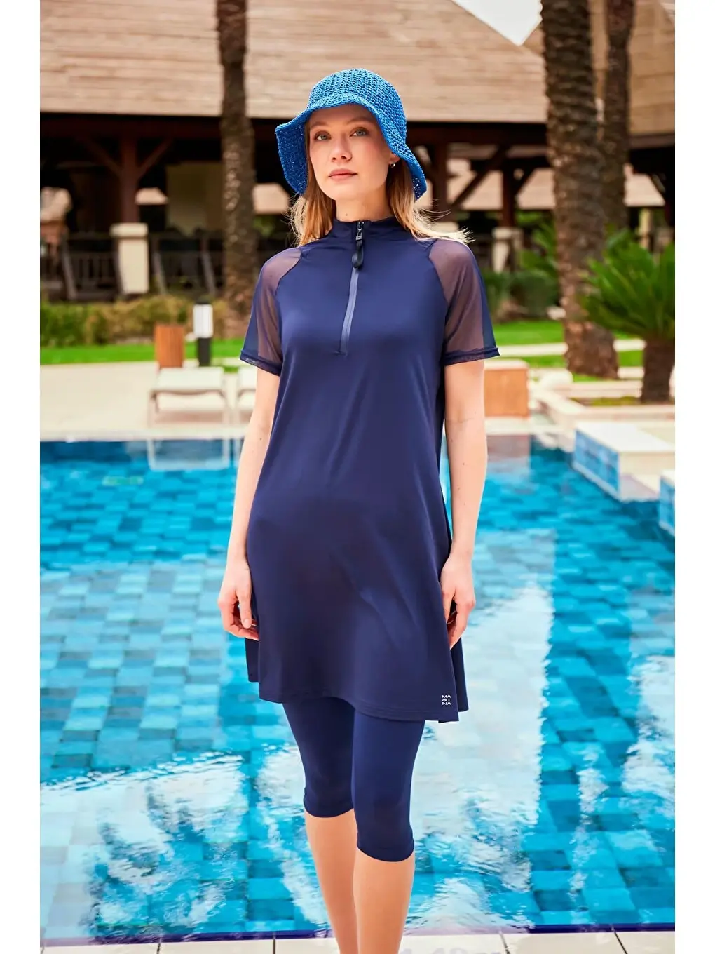 Marina Elastanlı Lacivert Taytlı Yarı Kapalı Mayo M2449