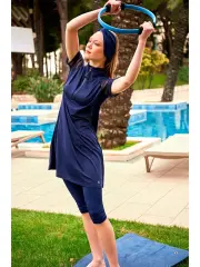 Marina Elastanlı Lacivert Taytlı Yarı Kapalı Mayo M2449