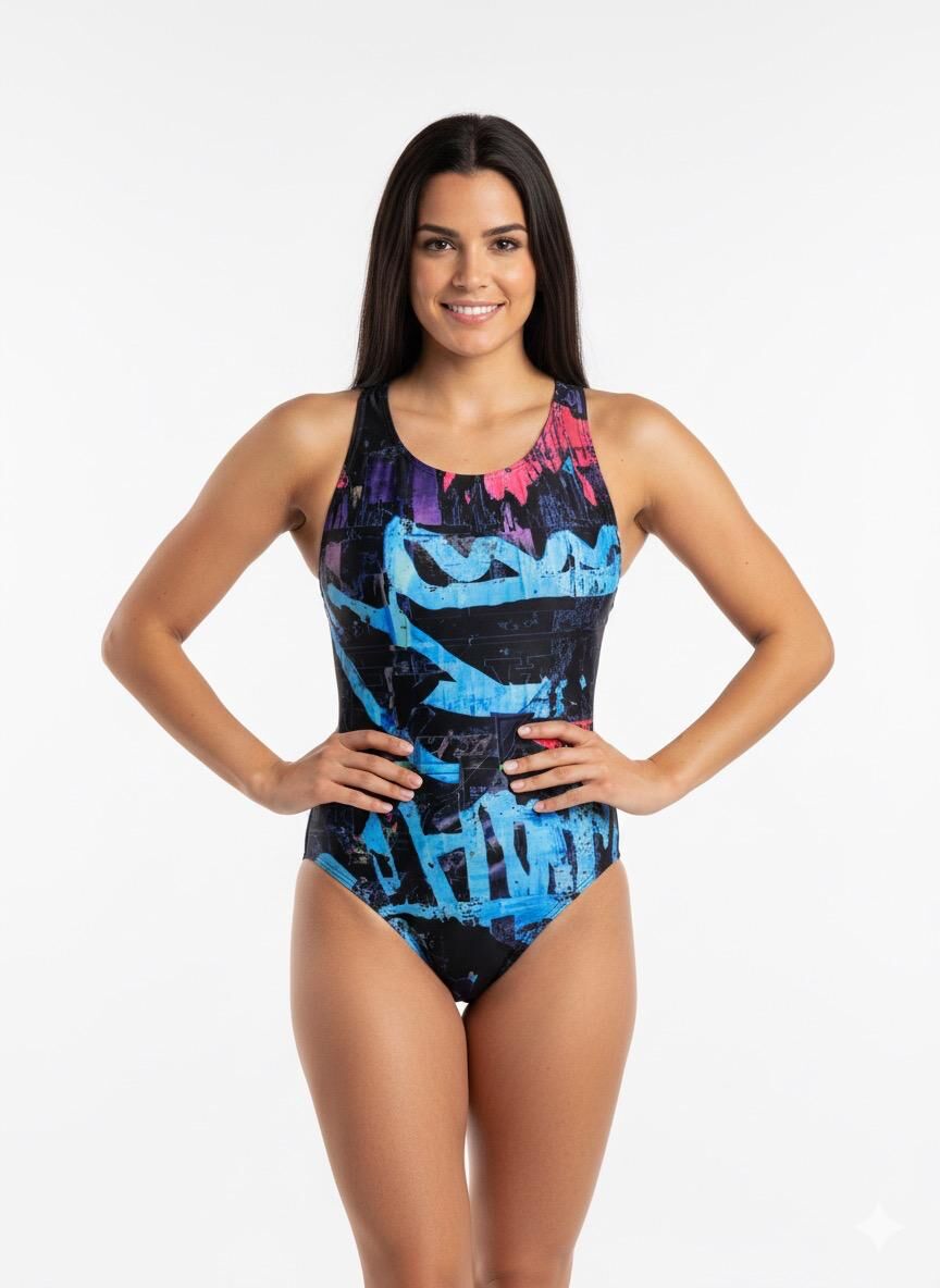 Rhytmine Desenli Kadın Yüzücü Mayo XL