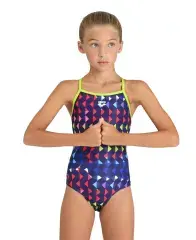 Arena Girl's Carnival Swimsuit  Lightdrop Back Soft Renkli Desenli Kız Çocuk Yüzücü Mayo 14-15 Yaş