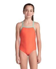 Arena Girls Essentials Swimsuit Calypso Coral Turuncu/Yeşil Çocuk Yüzücü Mayo 10-11 Yaş